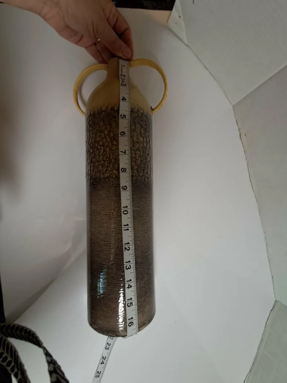 Handmade Indian Textured Metal Vase Gray Beige